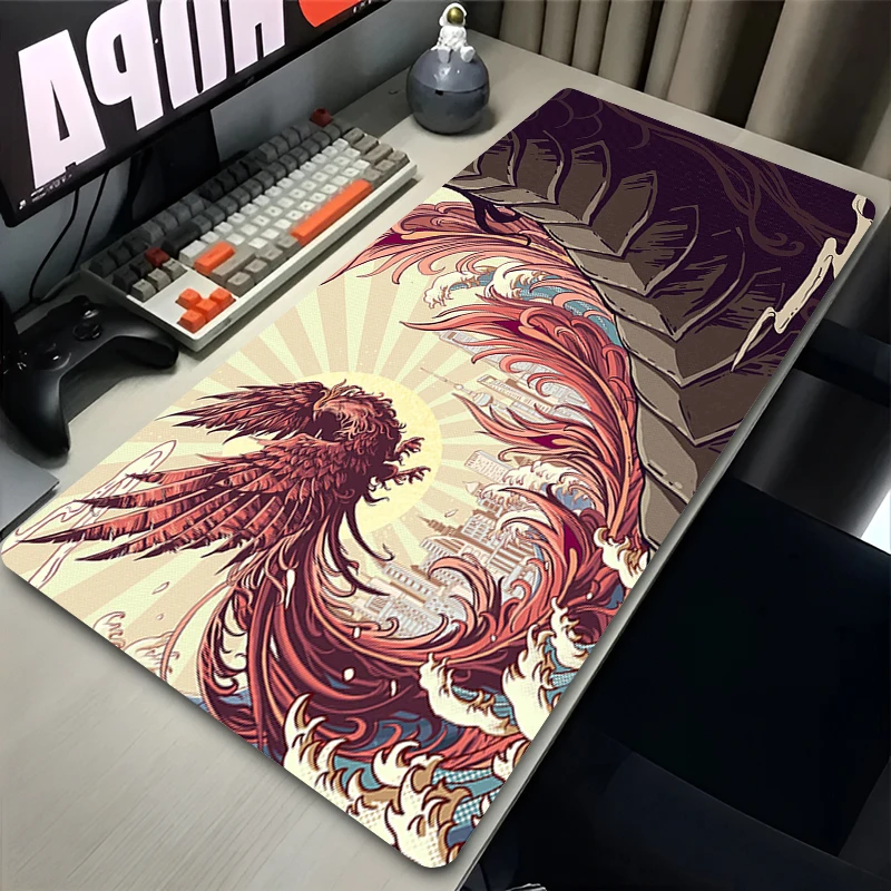 Gaming Mouse Pad with Stitched Edge Rubber Base Phoenix Bird Extended Desk Mat Keyboard Pad HD Mousepad for Office Home Computer