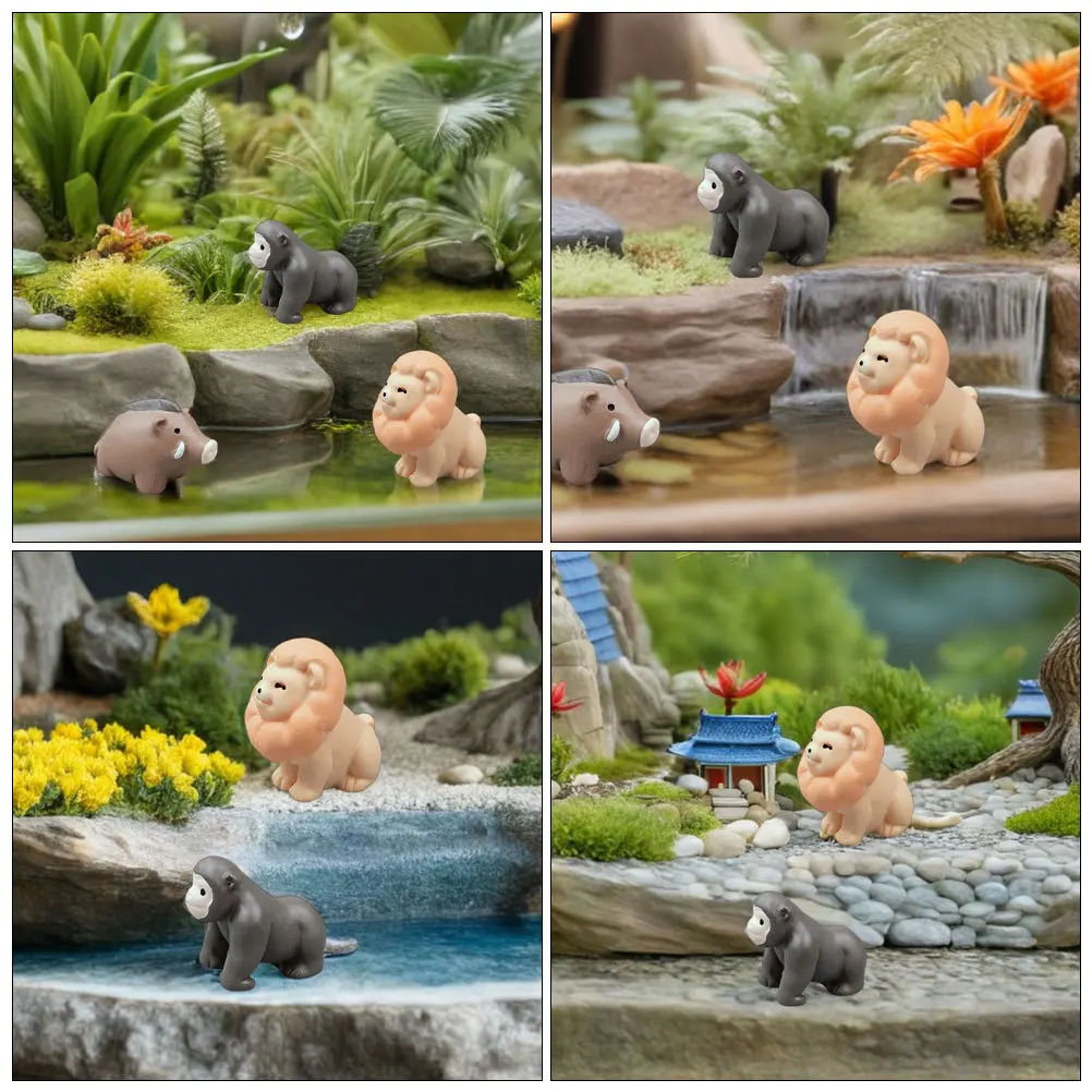 8Pcs Miniature Resin Decor Set Animals Trees for Dollhouse Garden Fairy Scene Micro Landscape Craft Kids Educational Play Kit