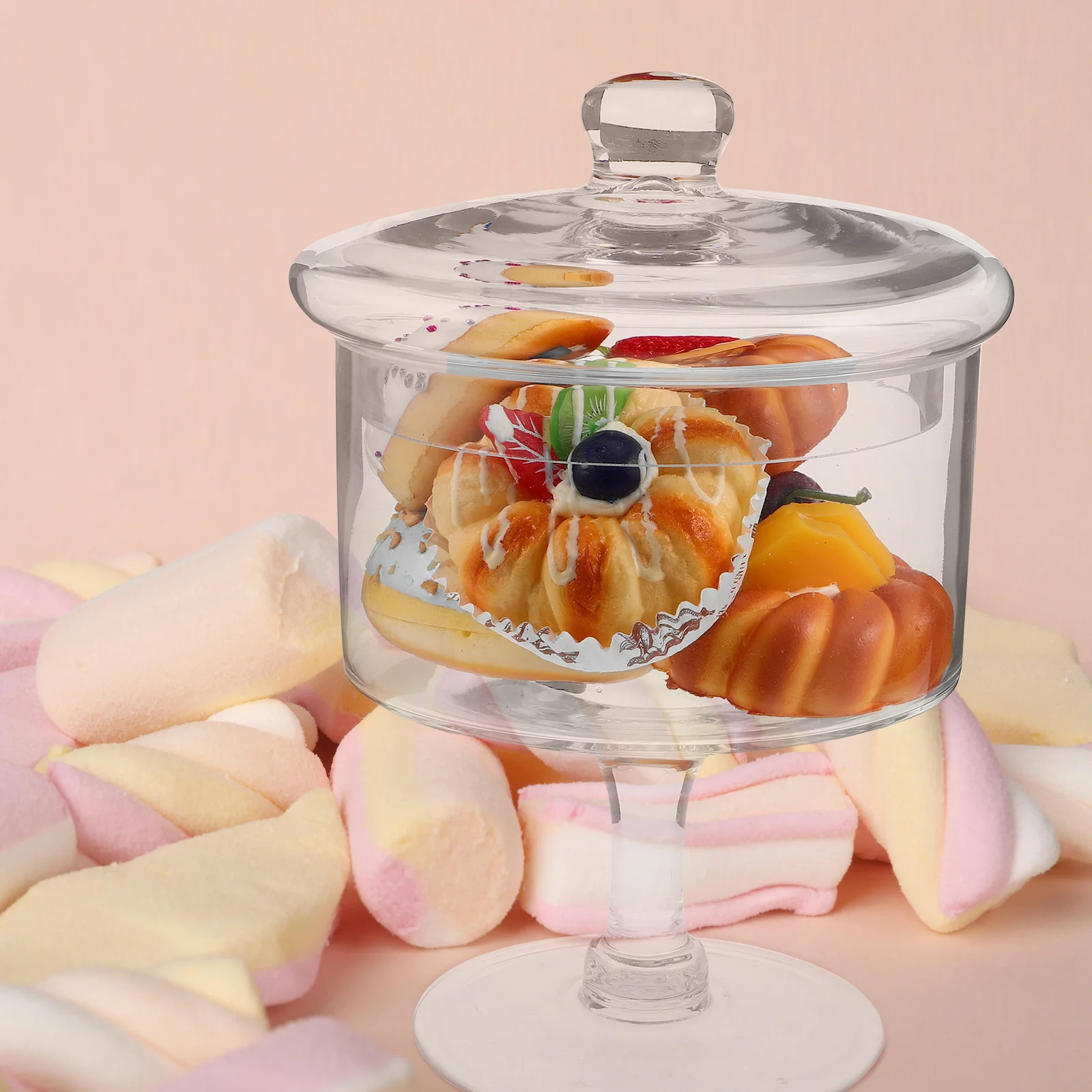 

Clear Glass Cake Stand 25Cm with Protective Dome Dustproof Dessert Server for Birthday Wedding Cupcake Cookie Display Decor