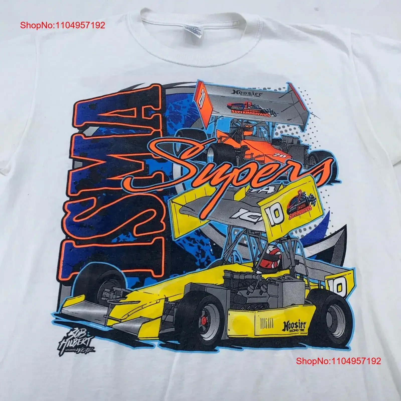 Vintage 90s ISMA SUPERMODIFIED RACING 2 FAS Camiseta GRANDE pneu hoosier vintage Lavado Ligeiramente gráfico Esticado Casual