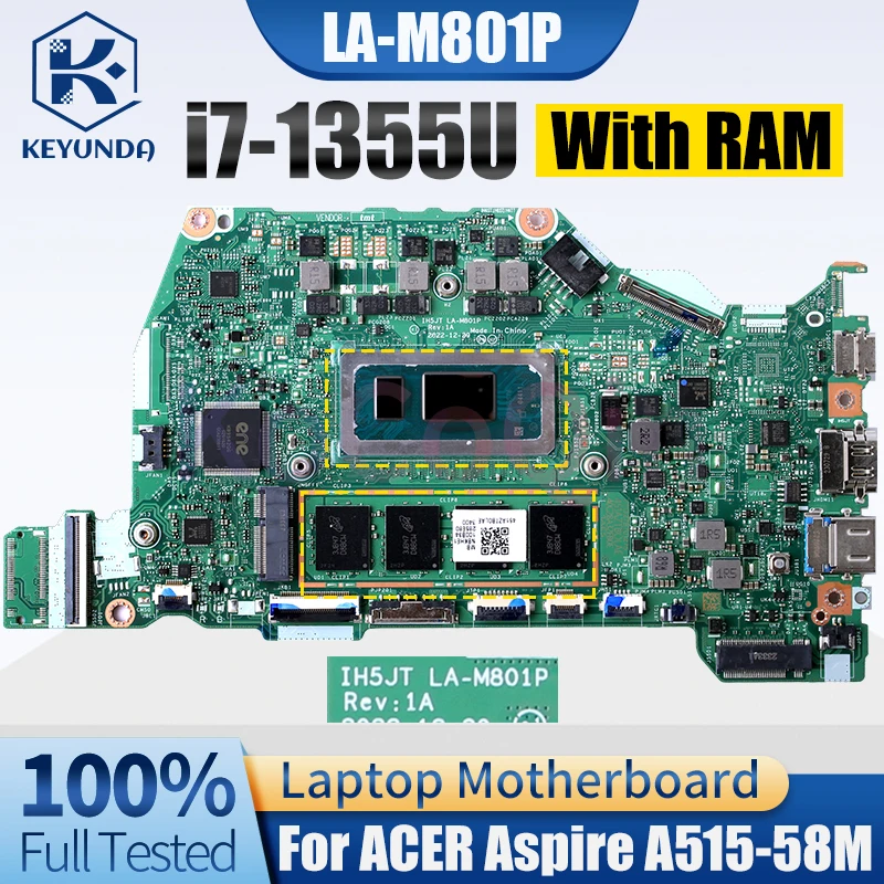 For ACER Aspire A515-58M Notebook Mainboard LA-M801P SRMLY i7-1355U With RAM NBKHE1100B Laptop Motherboard