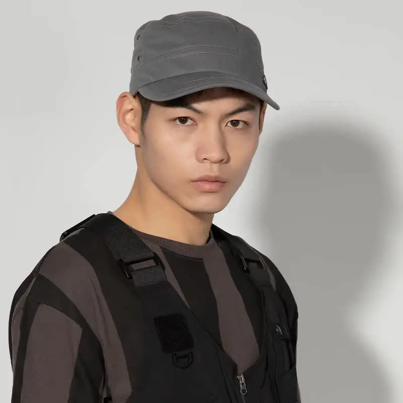 adjustable-comfortable-flat-top-duckbill-cap-casual-unisex-cotton-cap-all-season-travel-hat-by-action-happiness