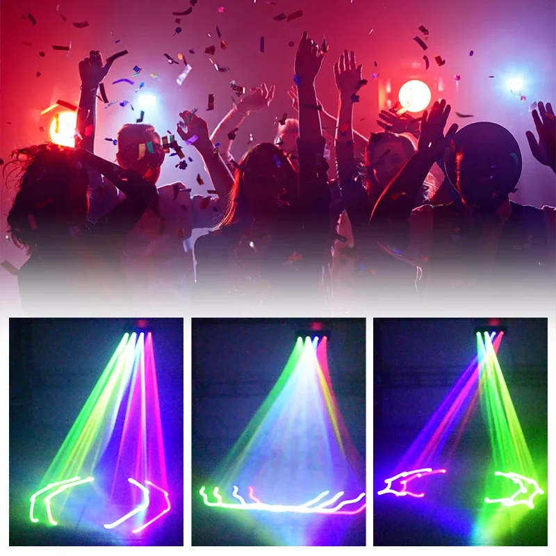 Luces láser de discoteca, 4 lentes RGB LED, luz de fiesta para escenario, haz de Control de voz DMX, efecto láser, iluminación para pista de baile y Club