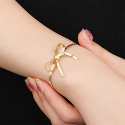 Stainless Steel Bowknot Bracelet For Women Minimalist Gold Silver Color Snake Chain Bracelet Simple Fashion Jewelry Girls Gift