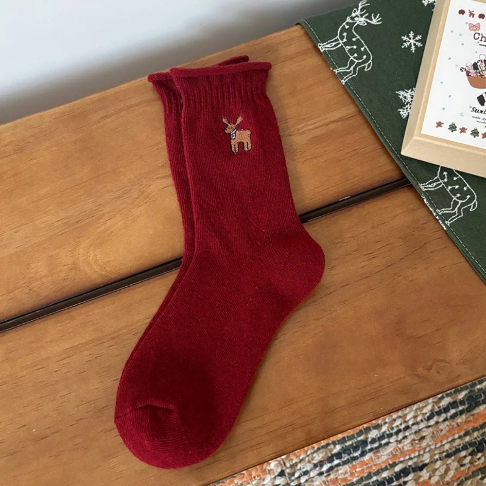 Sepasang/Kotak Kaus Kaki Natal Desain Lucu Hangat Nyaman Setengah Betis Kaus Kaki Musim Dingin Kartun Meriah Hadiah Natal
