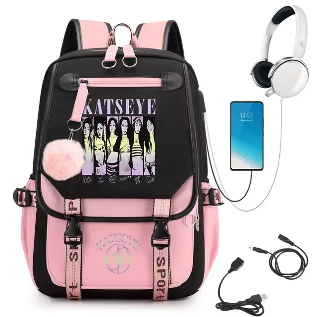 Retro Y2K Girl Portrait Graphic Rucksack Multi Compartment Adjustable Straps Casual Student School Travel Daily Backpack Bags