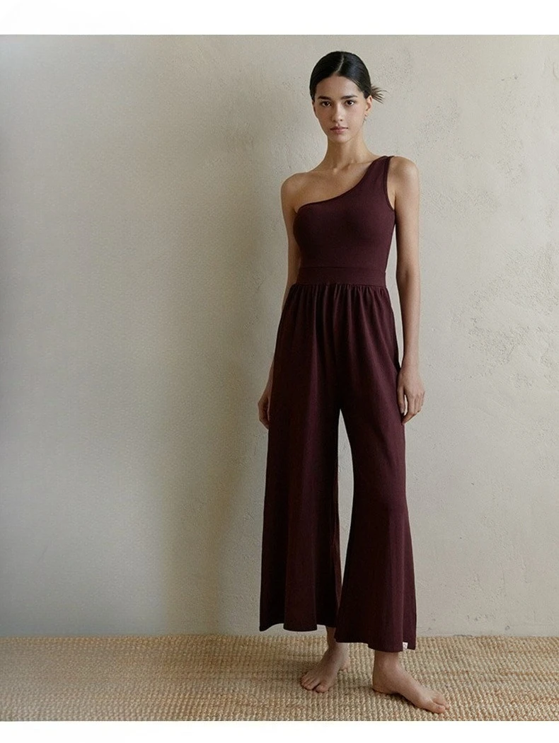 Sexy Women's Yoga Jumpsuit Quick-drying with Chest Pads High-waisted Slim Slim Bodysuit Fitness Exercise Loose Wide-leg Jumpsuit