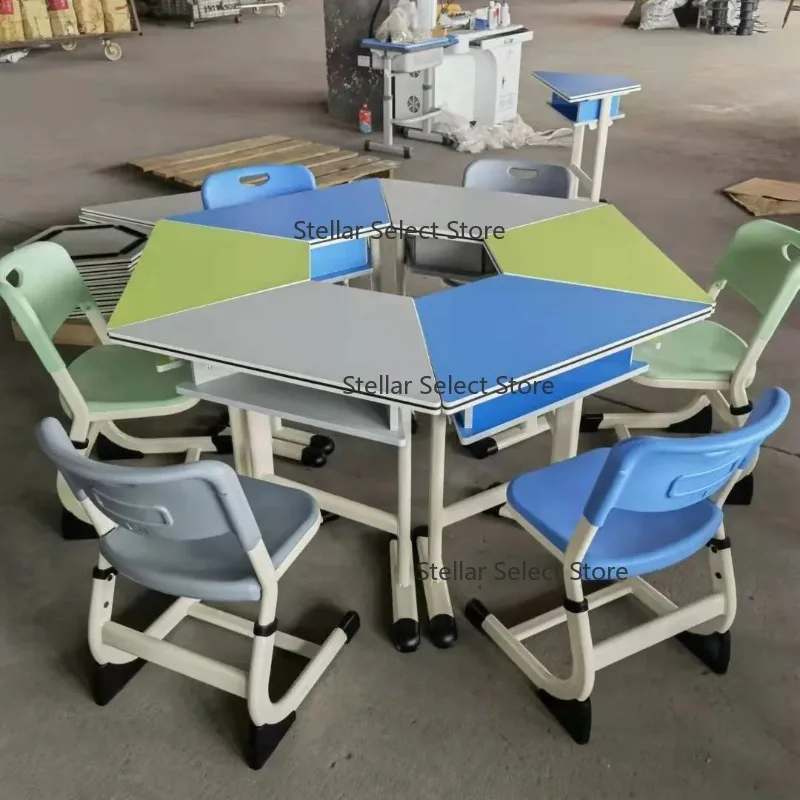 Hexagonal splicing table combination table trapezoidal  maker classroom class hexagonal table group