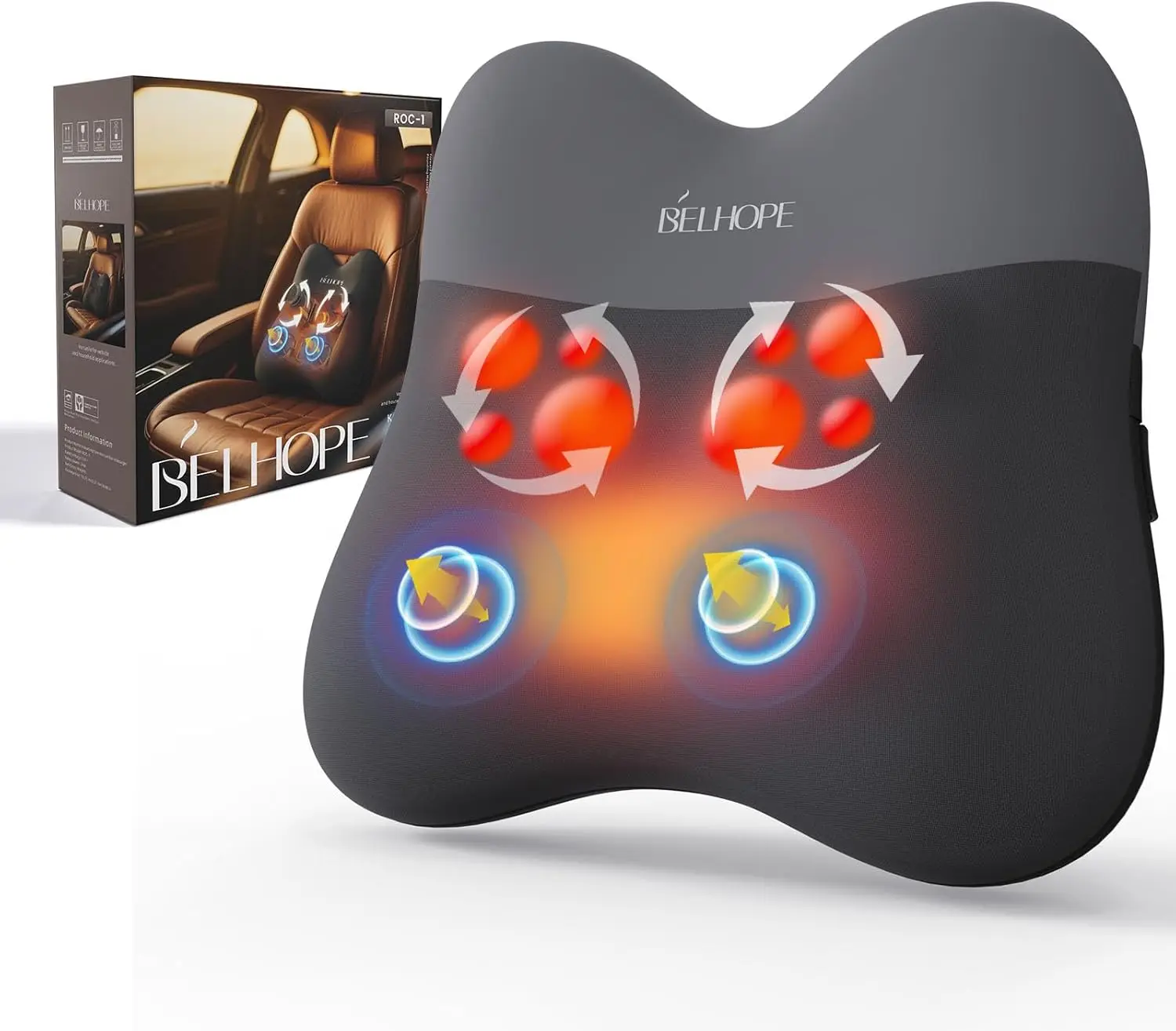 belhope Back Massager with Heat, Cordless Back Massage for Pain Relief Deep Tissue, 4D Shiatsu and Percussion Massage Pillow, Lo
