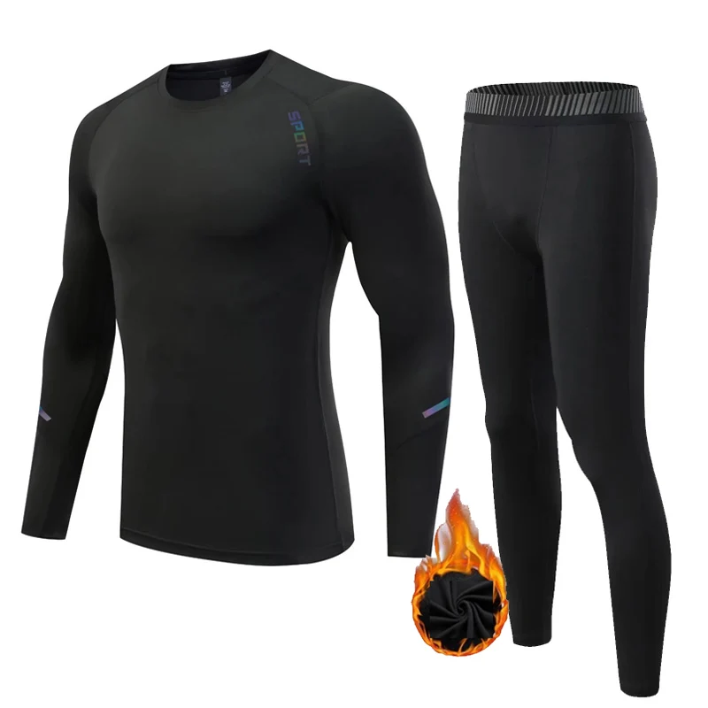 

Men's Thermal Long Sleeve Shirt Fleece Pants Black Compression Sportswear Kids Thermal Underwear Track suit Men Jogging clothes