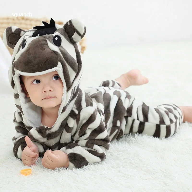 Disfraz de cebra para bebé de 0 a 3 años, traje de Cosplay de animales para Halloween, traje kigurumis para niño y niña, ropa cálida de invierno para bebé, mono para fiesta y festival