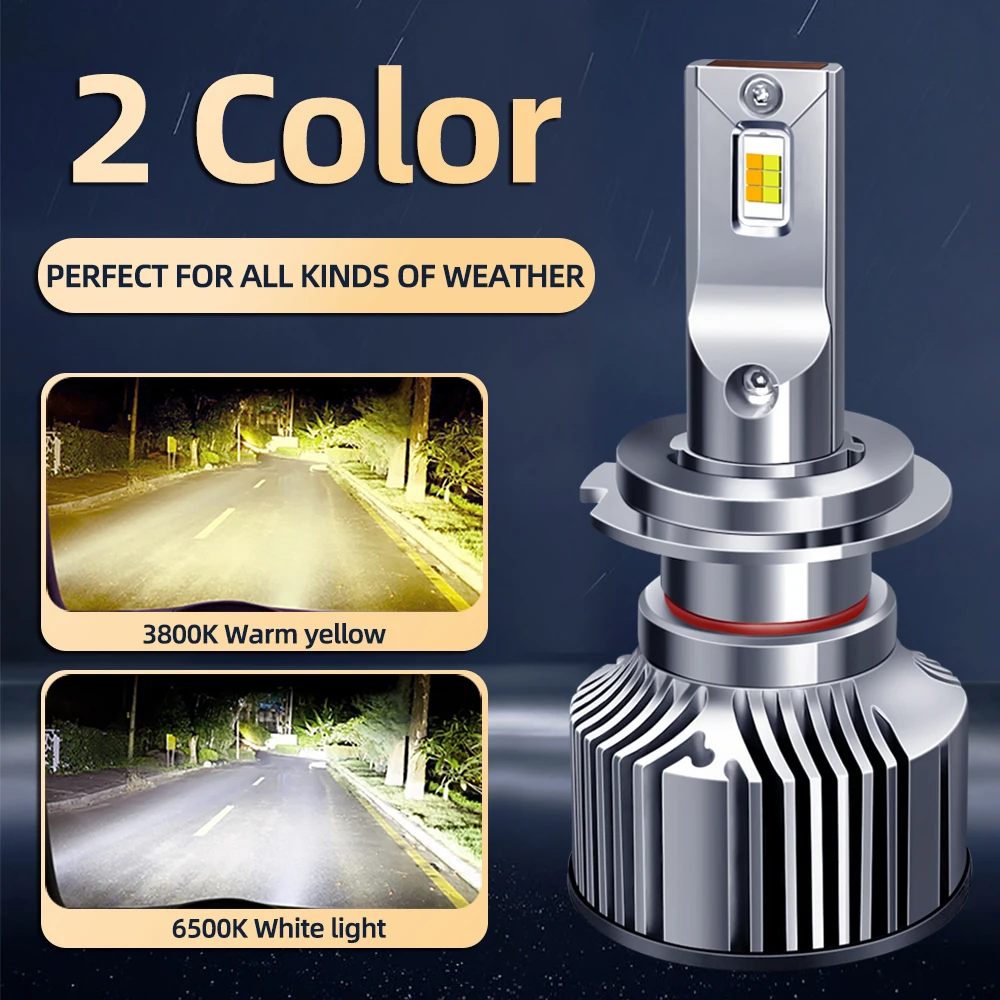 DiReal 2PCS Auto H7 Led Car Light H1 H8 H9 H11 9005 9006 9012 H4 LED 2colors Changing Headlight Fog LED Light 3000K/3800K 6500K