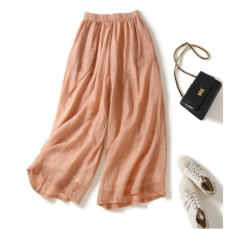2024 New Arrival Hot Selling (3 Colors M-2XL) Women's Cotton Linen Loose Casual Nine-minute Wide-leg Pants Ladies Daily Pants