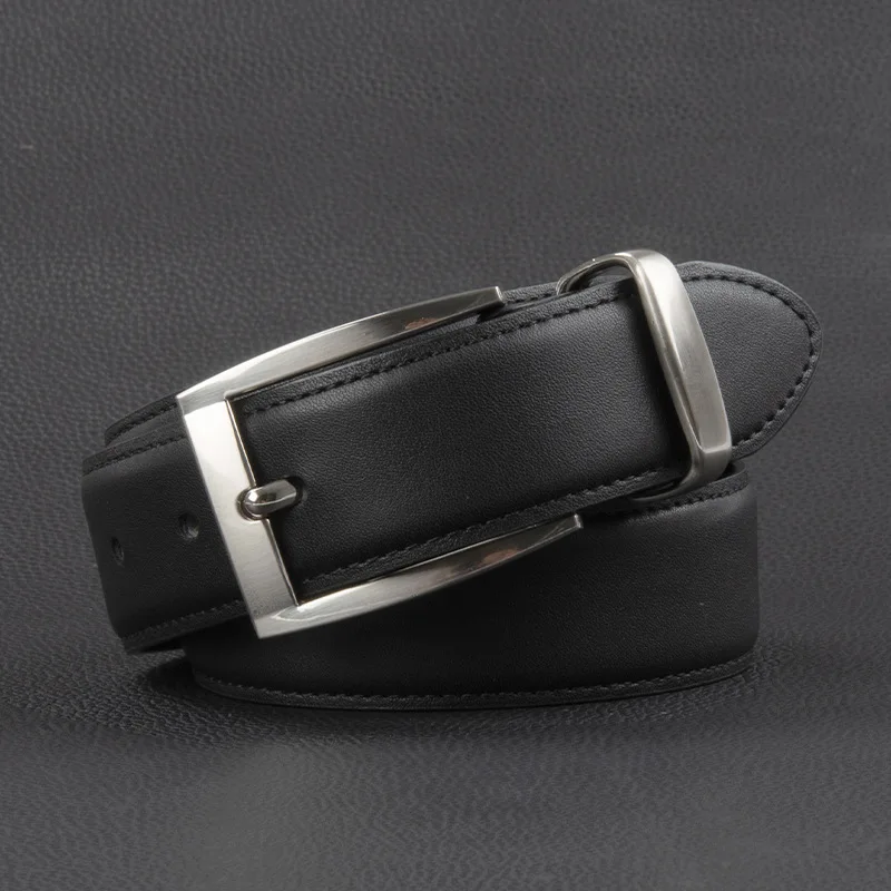 Ceinture à boucle en cuir véritable pour hommes d'affaires et de loisirs, véritable cuir de cercle décontracté, ceinture en denim simple pour les jeunes