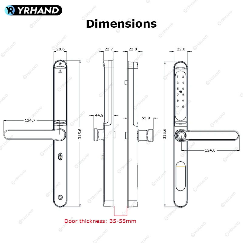 Imagem -06 - Yrhand-electronic Smart Door Lock Ip66 Impermeável Ttlock de Impressão Digital App Bluetooth Código de Cartão Rfid Keyless Eletrônico Alumínio Vidro Deslizante