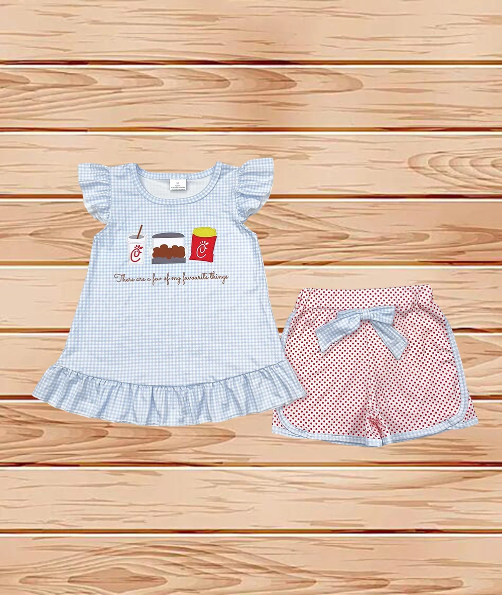 

4.14 Wholesale Western Boutique children clothing Baby Girls Favorite Thing Tunic Bow Shorts Clothes Sets