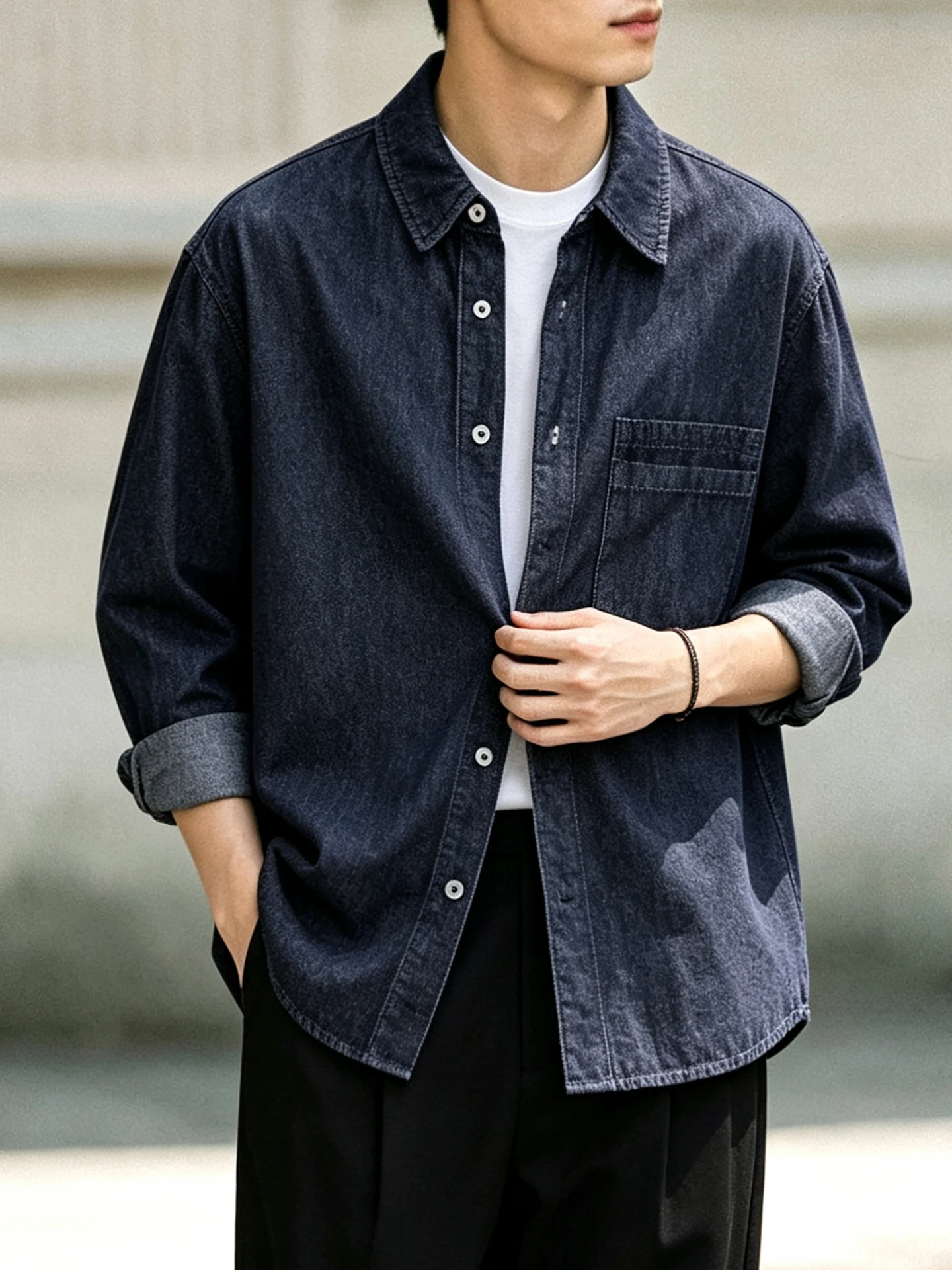 Men's Denim Shirt Long Sleeve Commute Style Autumn New Arrival Casual Cotton Wool Blend Classic Preppy Look Loose Fit Jeans