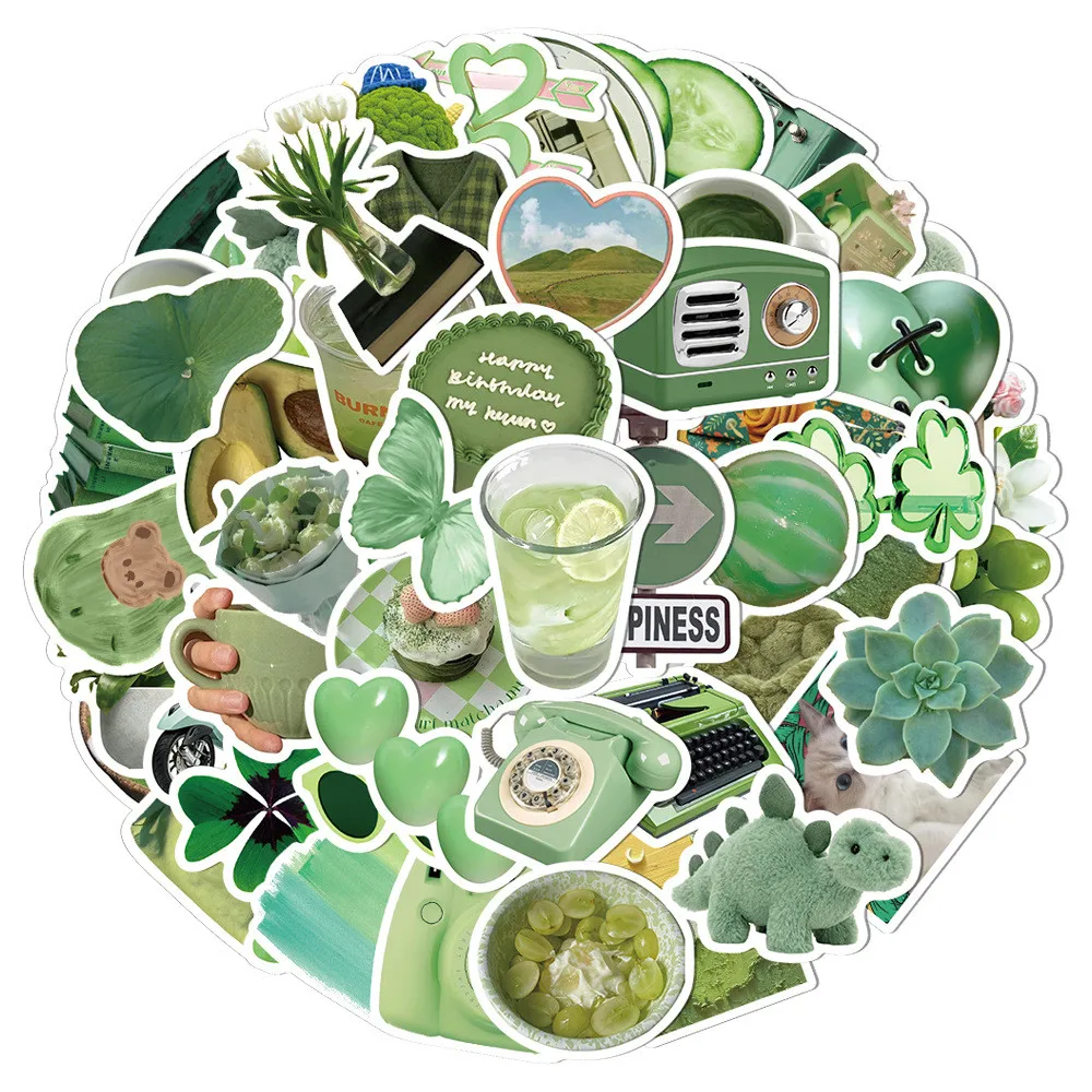 60 Pcs Minimalist Fresh Green-Themed Stickers - Waterproof Decorative Decals for Notebook, Laptop, Water Bottle Papery Pop Store