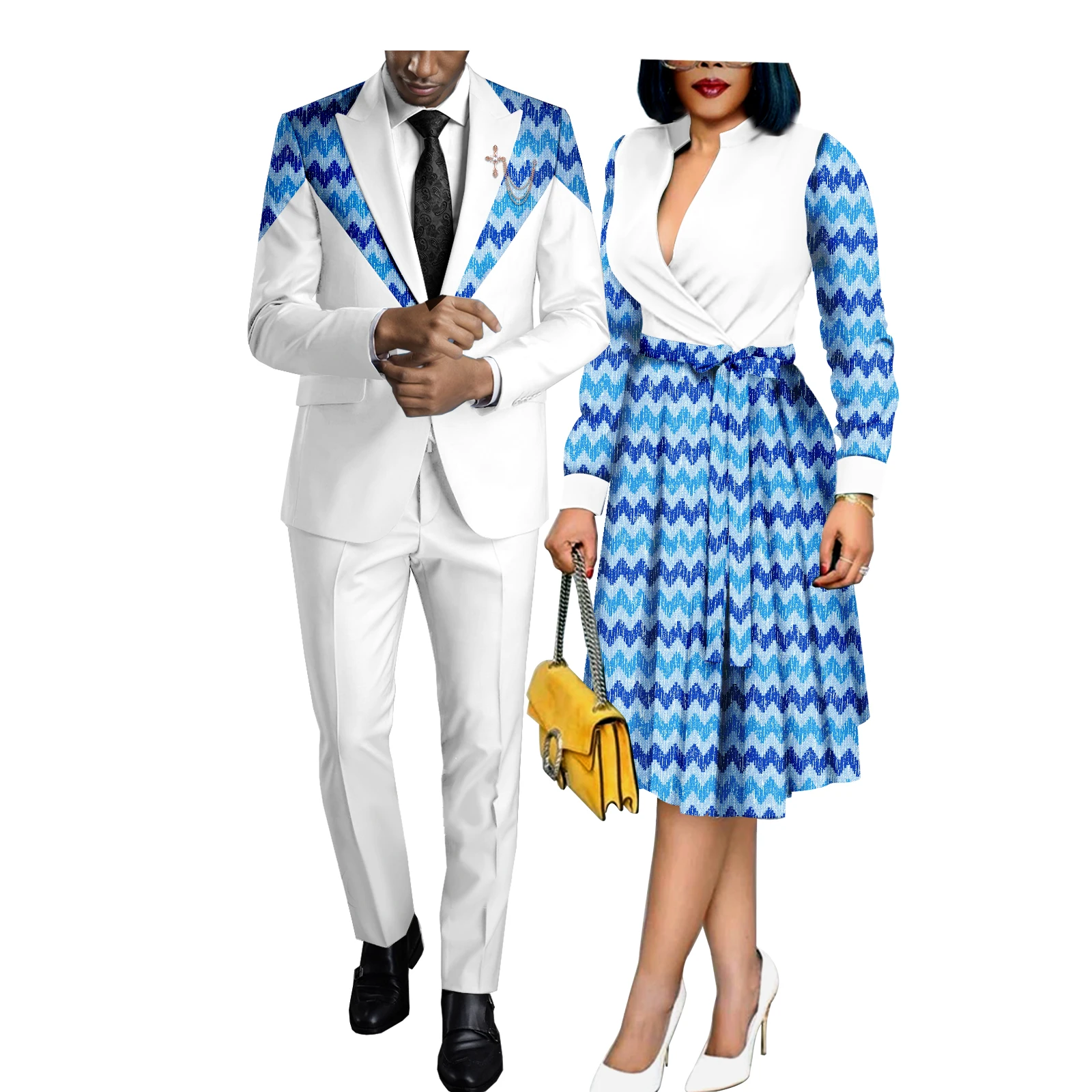 African Couples Women Print Wax Cotton Fashion Patchwork Hot Dress & Men 2 Pieces Shirt and Pants Sets