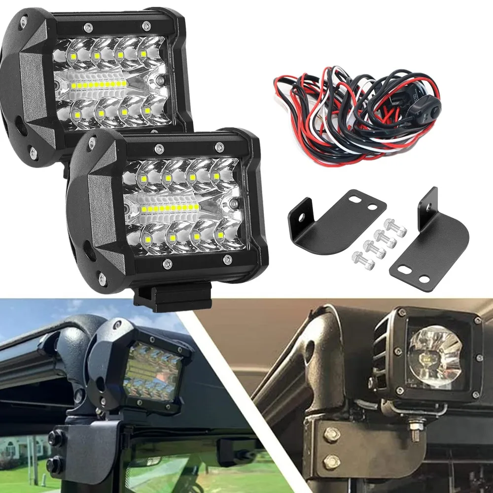 

2pc 60W Led Work Light With Rear Pro-fit Cage Mount Brackets For Polaris Ranger 570 800 900 XP 1000XP Crew 2013-2021 Accessories