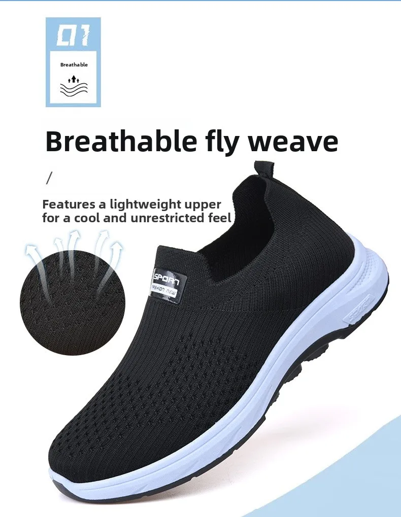 Herren-Strick-Slipper, atmungsaktives, fliegendes Gewebe-Obermaterial, dicke, rutschfeste Sohle, bequeme Freizeitschuhe zum Gehen – Detail 7