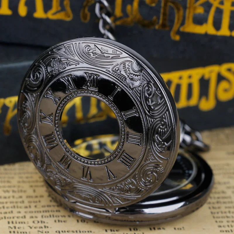 Roman Numerals Quartz Pocket Watch Men Women Hollow Case Steampunk Vintage Pendant Necklace Best Gifts for Men Women