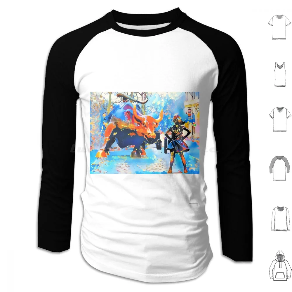 Wall Street Fearless Girl Meets The Bull In Vibrant Colors 20210726 Hoodie cotton Long Sleeve Wallstreet Wall Street