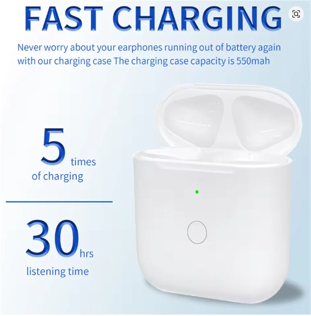 Casing Pengisi Daya Nirkabel untuk AirPods 1st 2 & 2nd - Kotak Pengisi Daya 550MAh dengan Tombol Sinkronisasi Bluetooth, untuk IOS/ ​ Port Tipe-C, Tanpa earbud