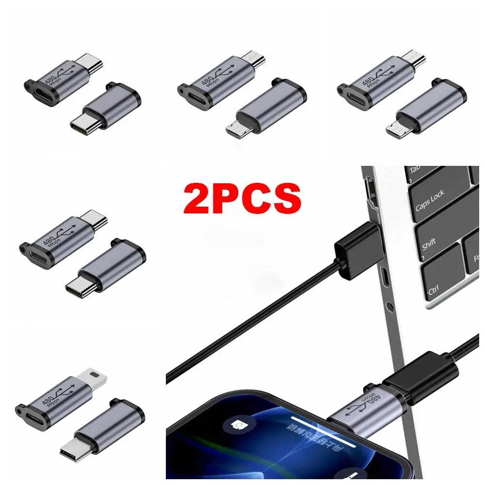 2PCS 480Mbps Mini USB Converter Quick Charge Aluminium Alloy OTG Adapter Male to Female Mobile Phone Type-C to Micro USB Tablet