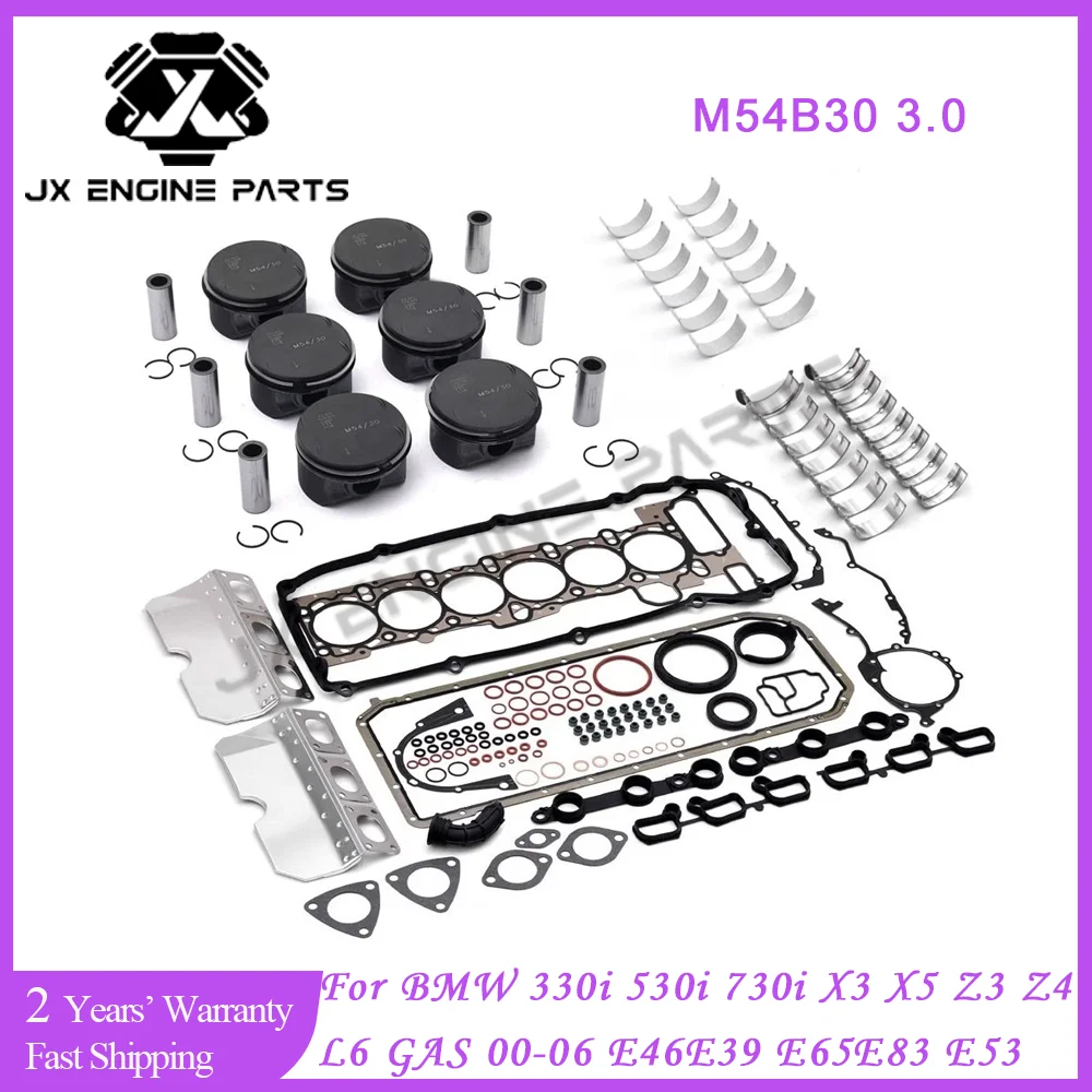 M54B30 Engine Full Gasket Piston Ring Bearing Set For BMW 3.0 3.0L 306S3 330i 530i 730i X3 X5 Z3 Z4 E46 E36 E39 E53 M54 B30 3.0T