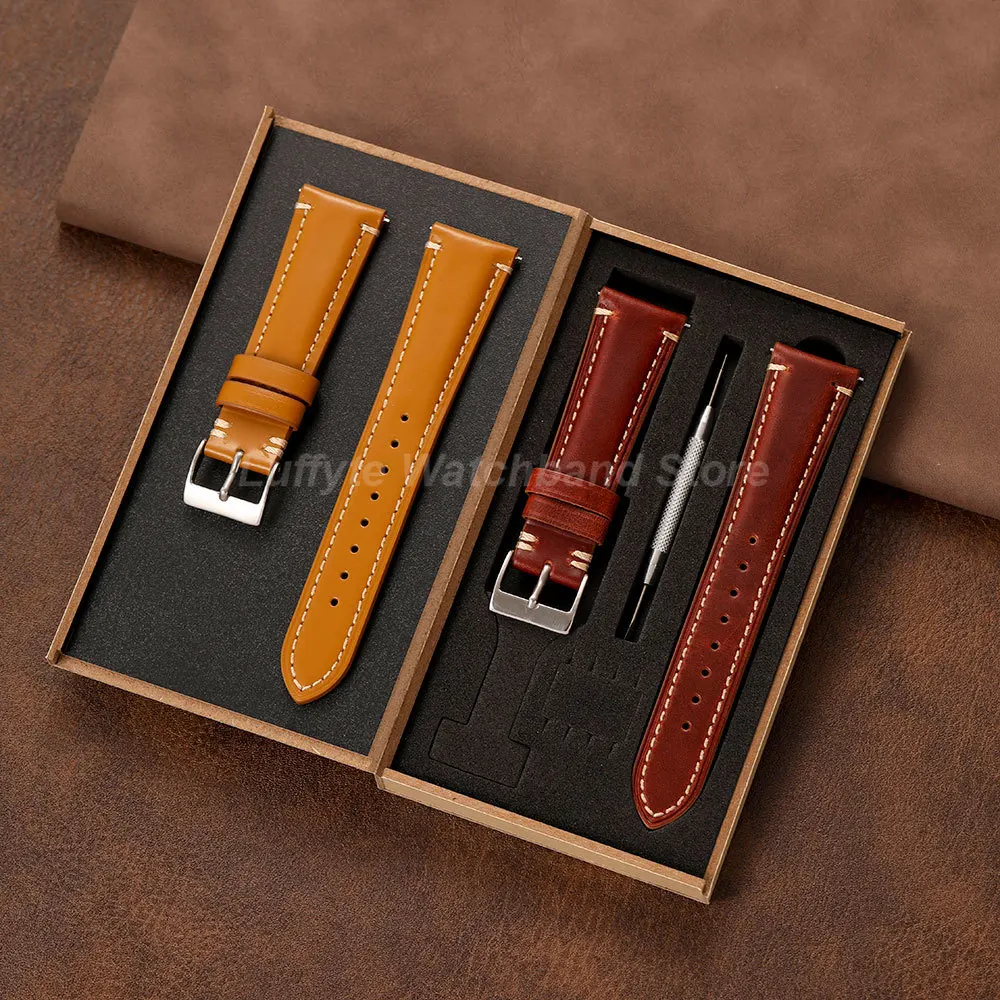 Vintage Calfskin Genuine Leather Wristband for Men Women 20mm 22mm Quick Release Watchband with Gift Packing Box Watch Strap