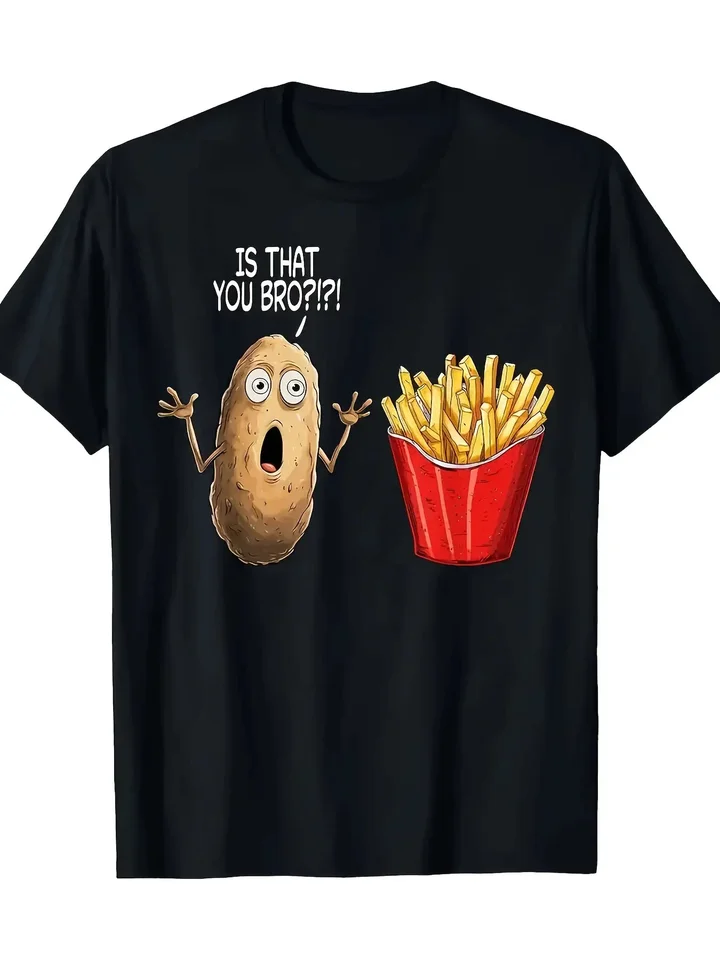 Funny Potato Chips Cartoon Print T-Shirt for Men