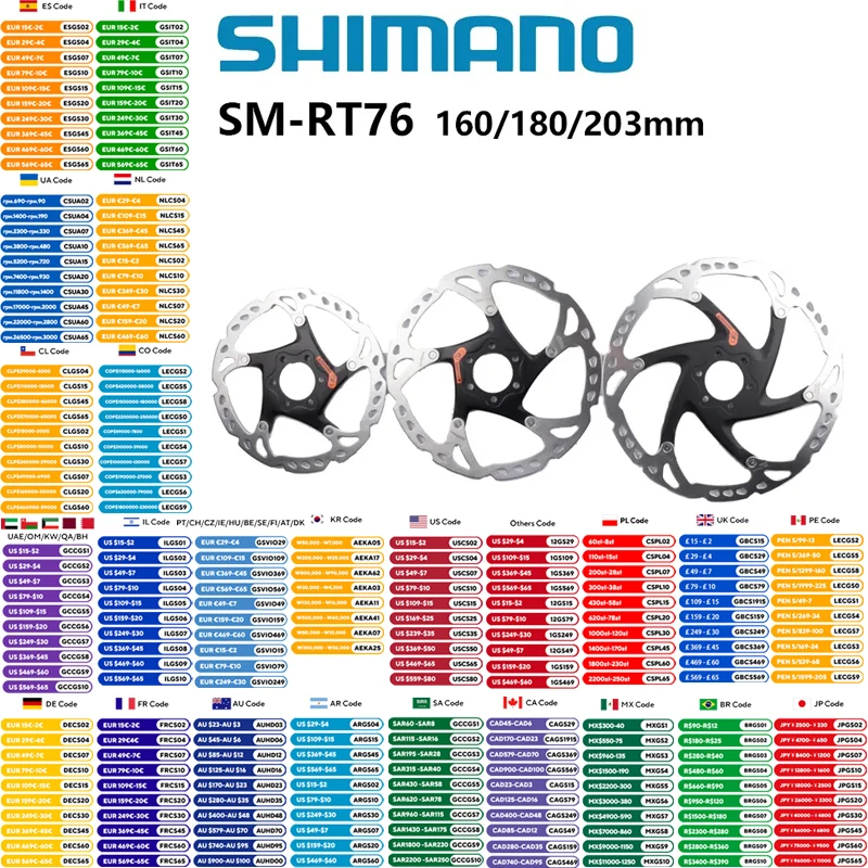 Shimano SM-RT66 SM-RT76 DEORE XT SM-RT86 Thắng Đĩa Cánh Quạt Đĩa Trục Giữa Trung Tâm 6 Bu Lông MTB Xe Đạp Cánh Quạt Bu Lông 160Mm/180Mm/203Mm