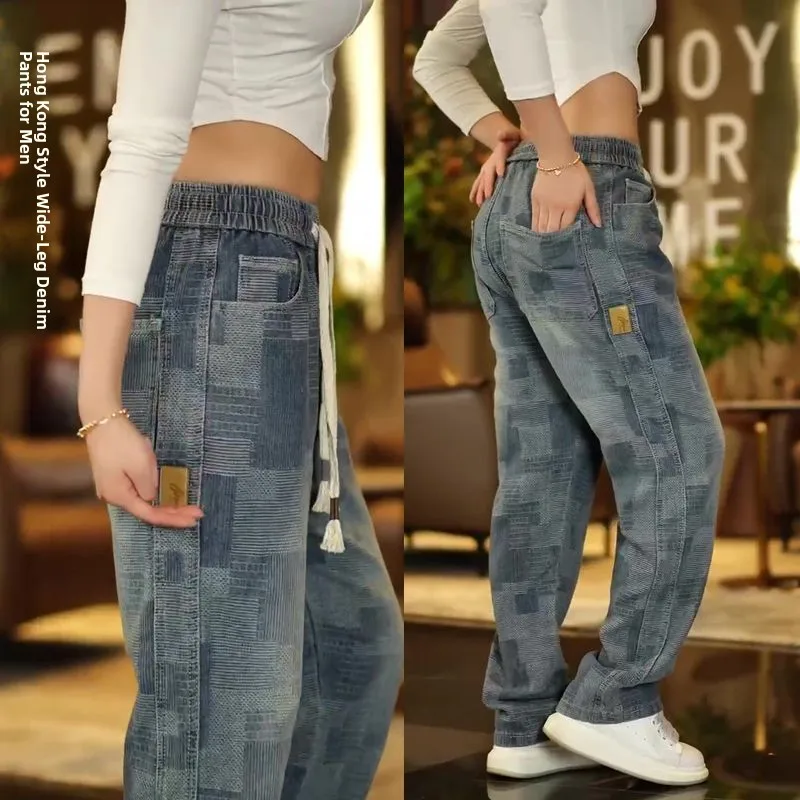 

Retro American Denim Jeans Men's Loose Straight Casual Striped Long Trousers Spring Autumn Faion Ci Youth Wear