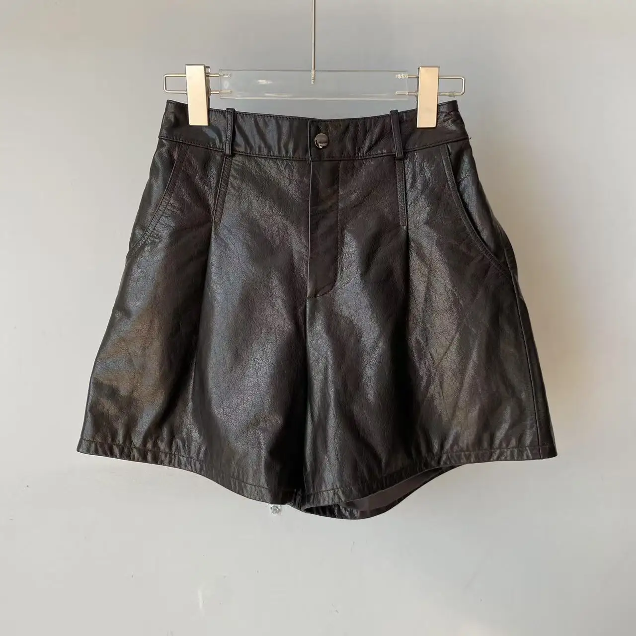 2025년 가을 여성용 패셔너블한 가죽 바지 캐주얼 와이드 레그 부츠 팬츠 다용도 천연 가죽 바지 출퇴근용