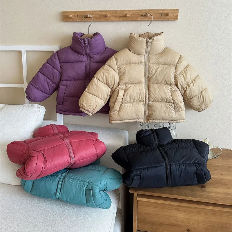 

Новые детские пуховые пальто для мальчиков и девочек, зимние куртки с воротником-стойкой, детская осенняя повседневная теплая одежда, модная теплая верхняя одежда для малышей