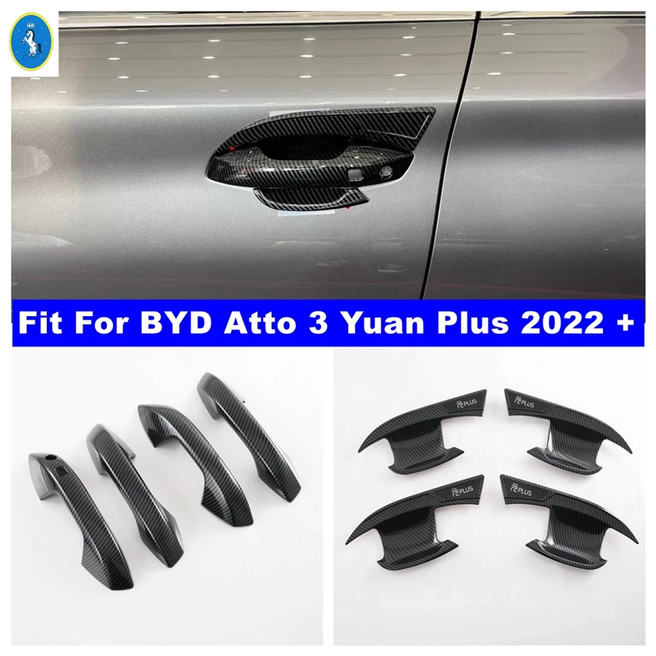 

For BYD Atto 3 Yuan Plus 2022 2023 2024 Carbon Fiber Car Door Handle Bowl Decor Protector Cap Cover Trim Exterior Accessories