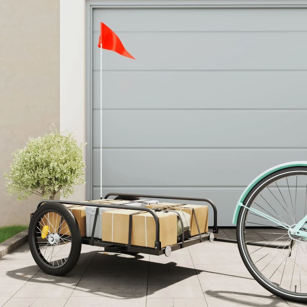 Schwarzer Fahrradanhänger 135x70x37 cm aus Eisen, Fahrrad-Lastenanhänger, Nutzanhänger für Hundeausführungen, Einkaufen, Camping und Outdoor-Transport