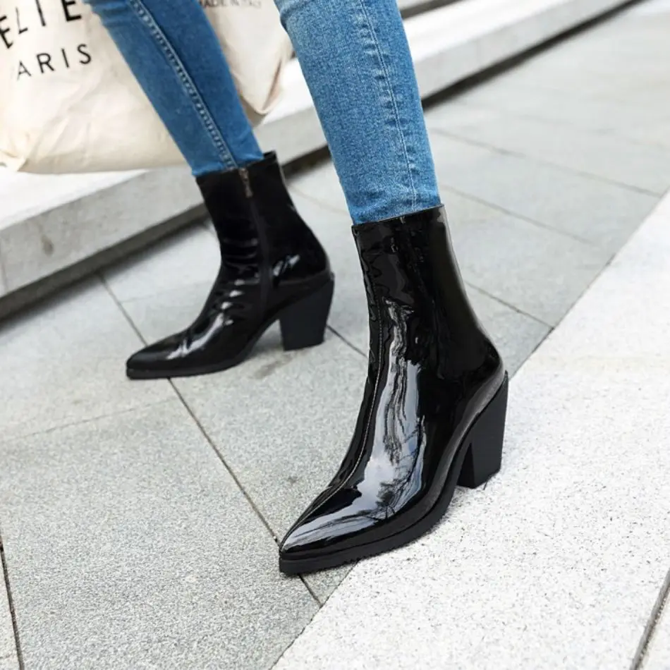 

Women Boots Ankle Mid-calf Boots for Women Pointed Toe Large Size Boots Females Spring and Autumn Boots New Leather Boots 2023