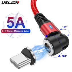 USLION Red USB Type C Magnetic Cable 540 Rotate 5A Fast Charging Type C Wires For Xiaomi Samsung POCO Charger Cord USB C Cable