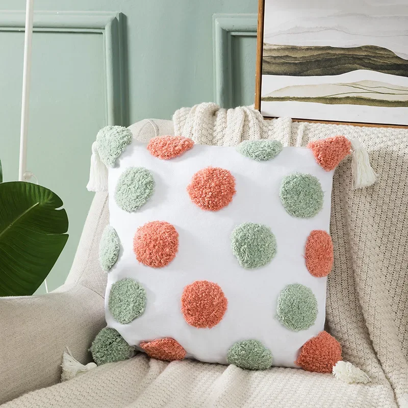 

Pillowcase Nordic Windsurfing Cloth Tufted Tassel Plush Garden Ball Pillow Cover Living Room Sofa Tufted Geometric Cushion Cover