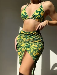 Maiô de biquíni fio dental allover estampado com quimono para mulheres, roupa de banho brasileira sexy, roupa de praia feminina, 2024