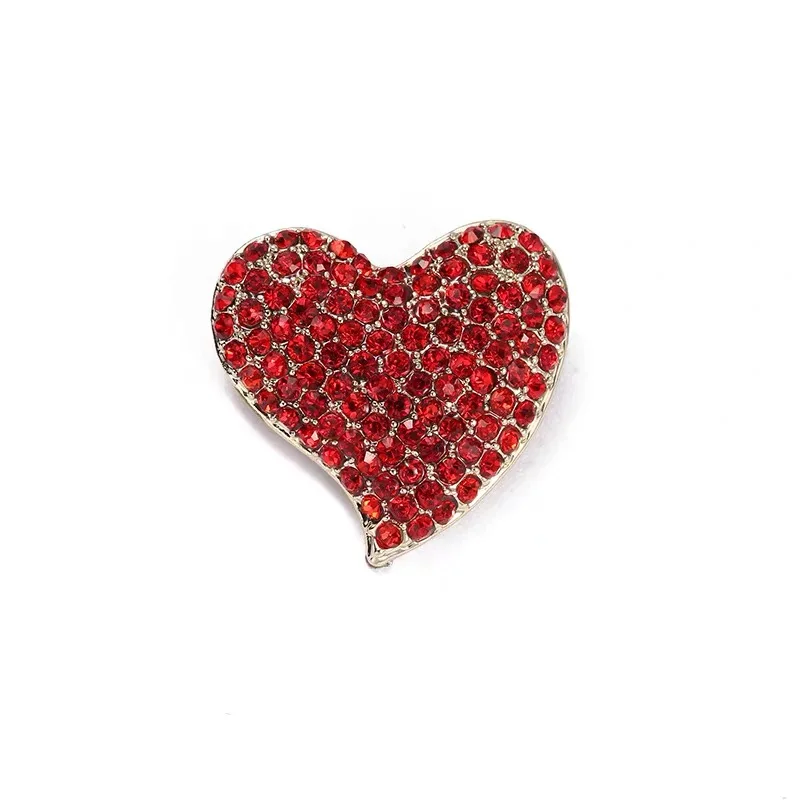 Broches de coração de amor com strass vermelho brilhante para mulheres, crachá geométrico de cristal, alfinetes de lapela, fivela, acessórios de festa casuais, presentes