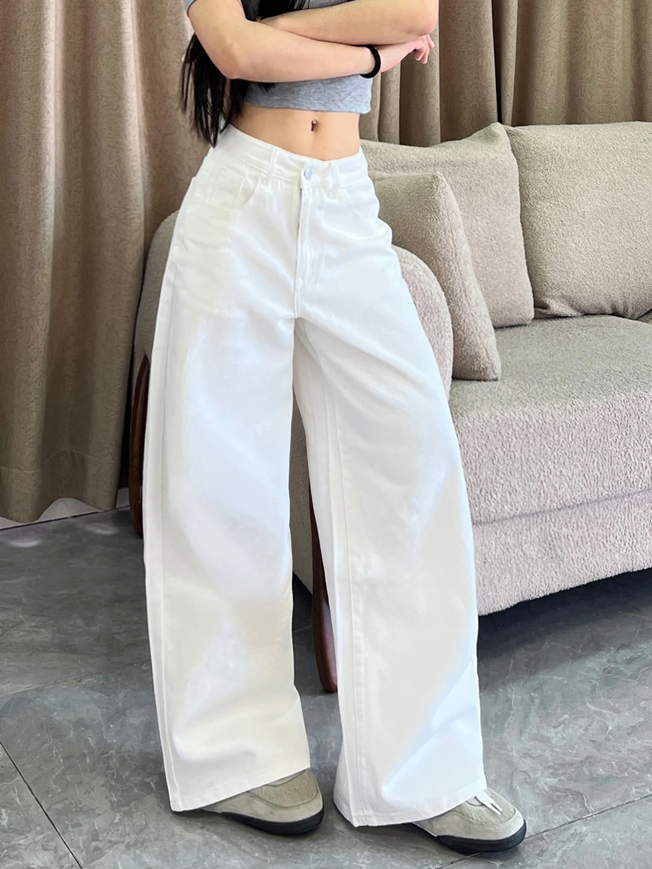 Women's White Baggy Jeans Y2K Street Fashion Trendy Casual Versatile Long Pants Suitable For Daily Commuting And Outdoor Activities