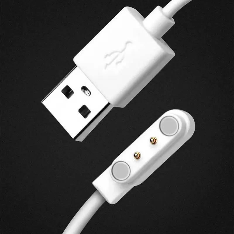 White Colour Universal 2pin 7.62mm Magnetic Absorption Charging Cable USB Power Charger Cables For Children's Smart Watch