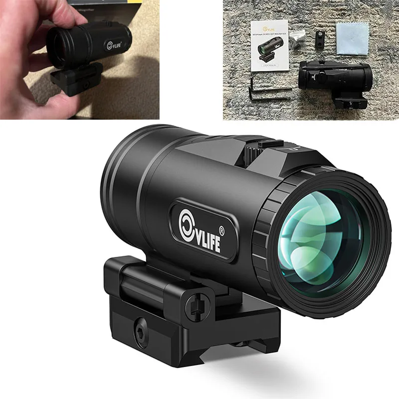 CVLIFE WildHawk 5X Red Dot Magnifier with Flip-to-Side Mount  for 21mm Picatinny Optic Reflex Absolute Lower 1/3 Co-Witness