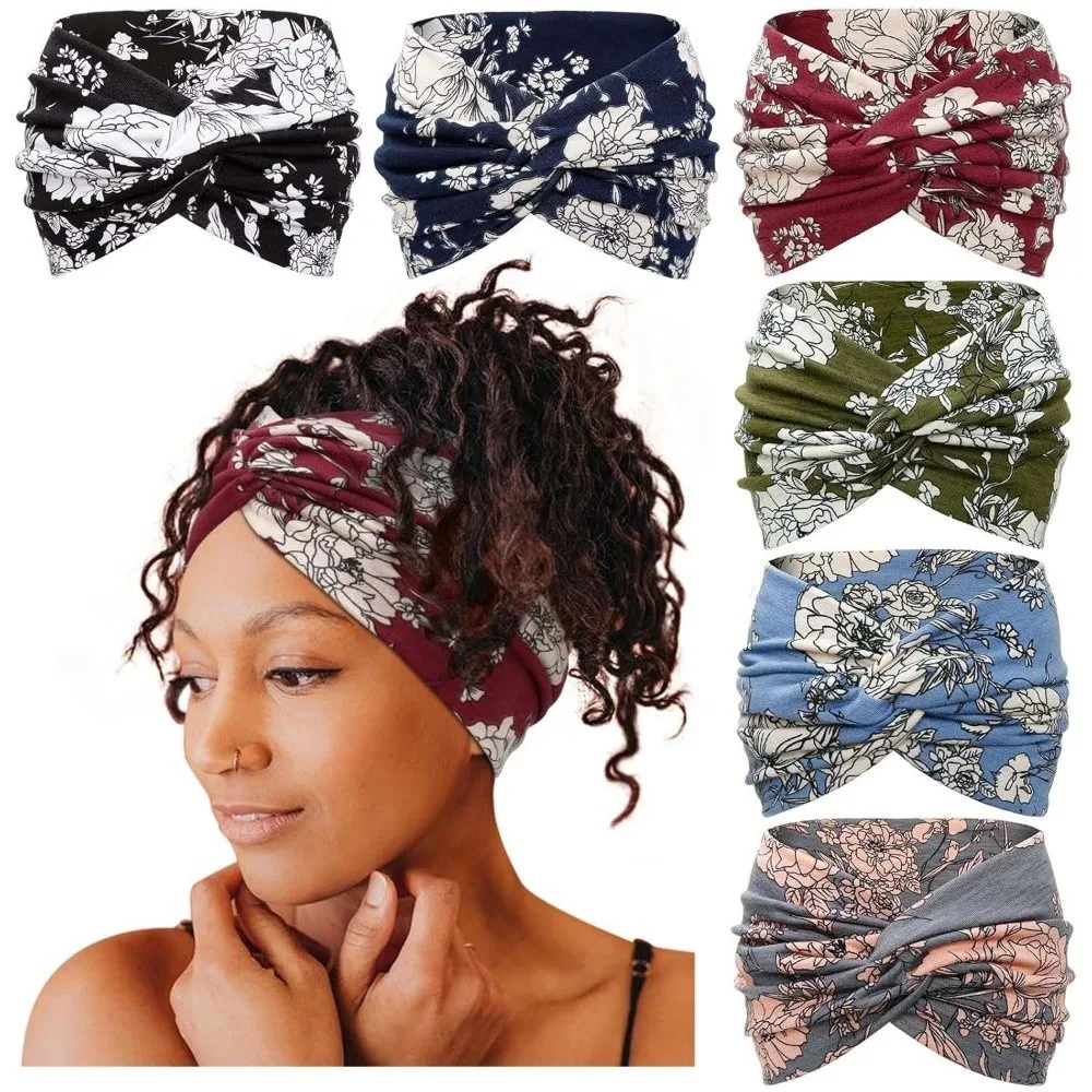 

6 PCS Y2K Sports Headband Euro-American Style Hip-hop Printed Elastic Hairband Wide Side Breathable Versatile Tapered Headband