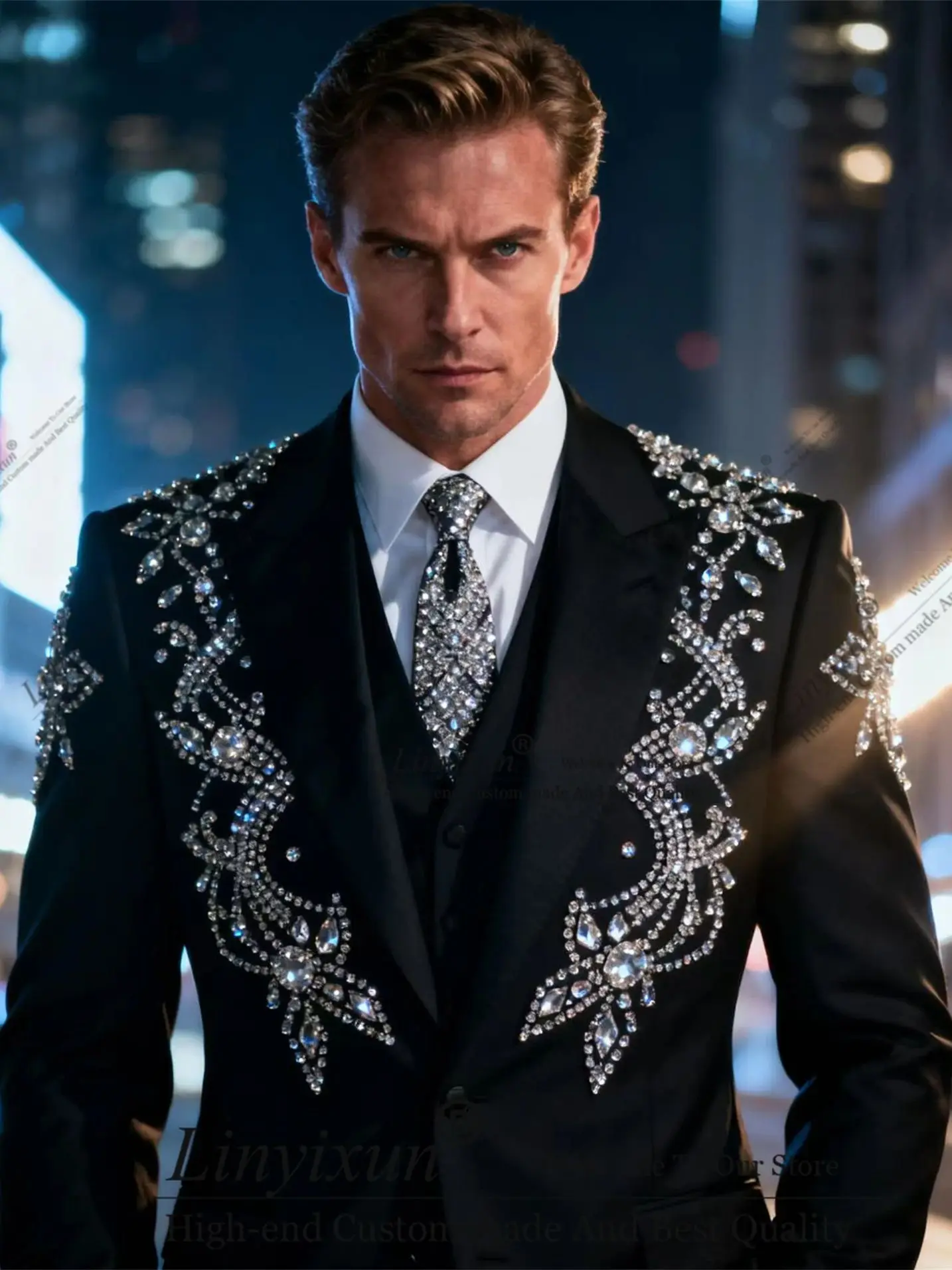 

Роскошные мужские костюмы с орнаментом и стразами, комплекты из 3 предметов, мужские пиджаки для жениха, формальные свадебные смокинги по индивидуальному заказу, облегающие Ropa hombre