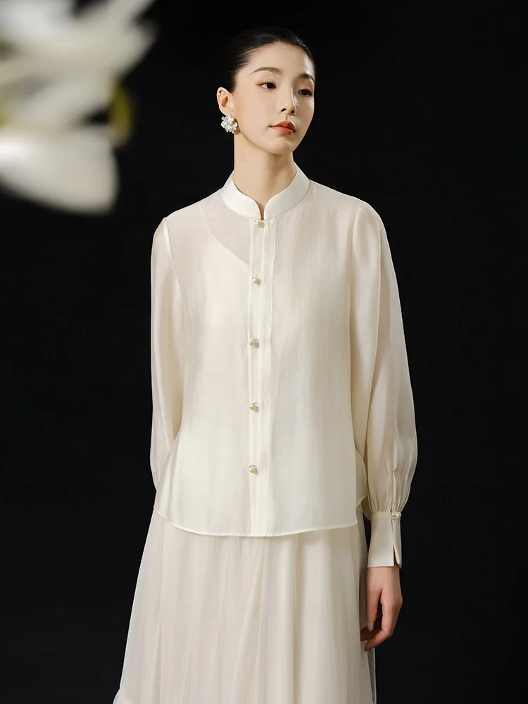 

an Yuezhi New Chinese Sle irt Women's Gathered Inner Wear Stand Collar Loose Retro High End irt for Par