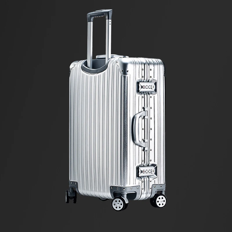 100% سبائك الألومنيوم والمغنيسيوم 20/24/26/29 بوصة حقيبة سفر حقيبة تروللي بعجلات المتداول الأمتعة حمل على الأمتعة المقصورة حقيبة